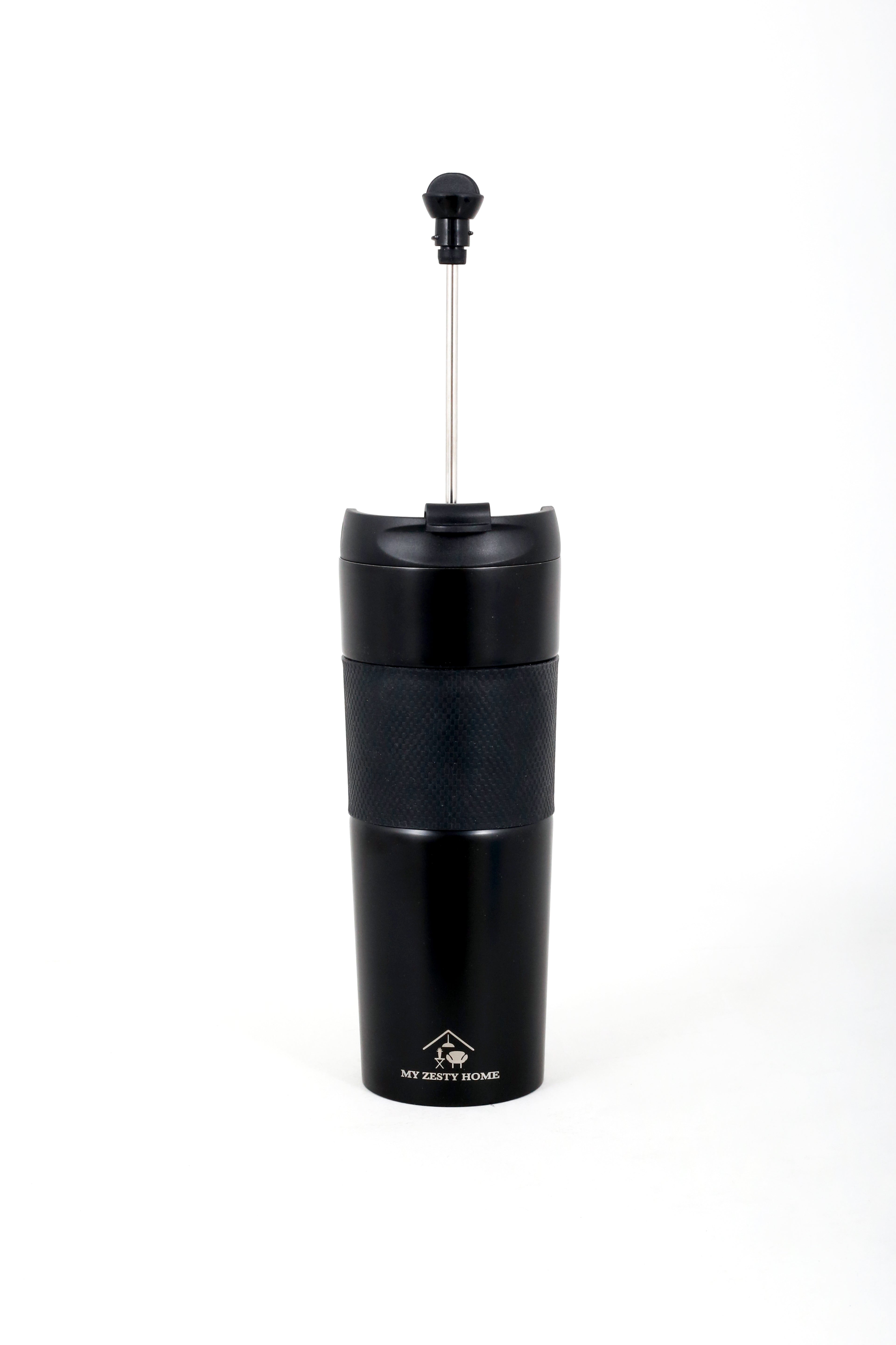 Travel French Press, Portable 15oz Stainless Steel Insulated Coffee Mug
