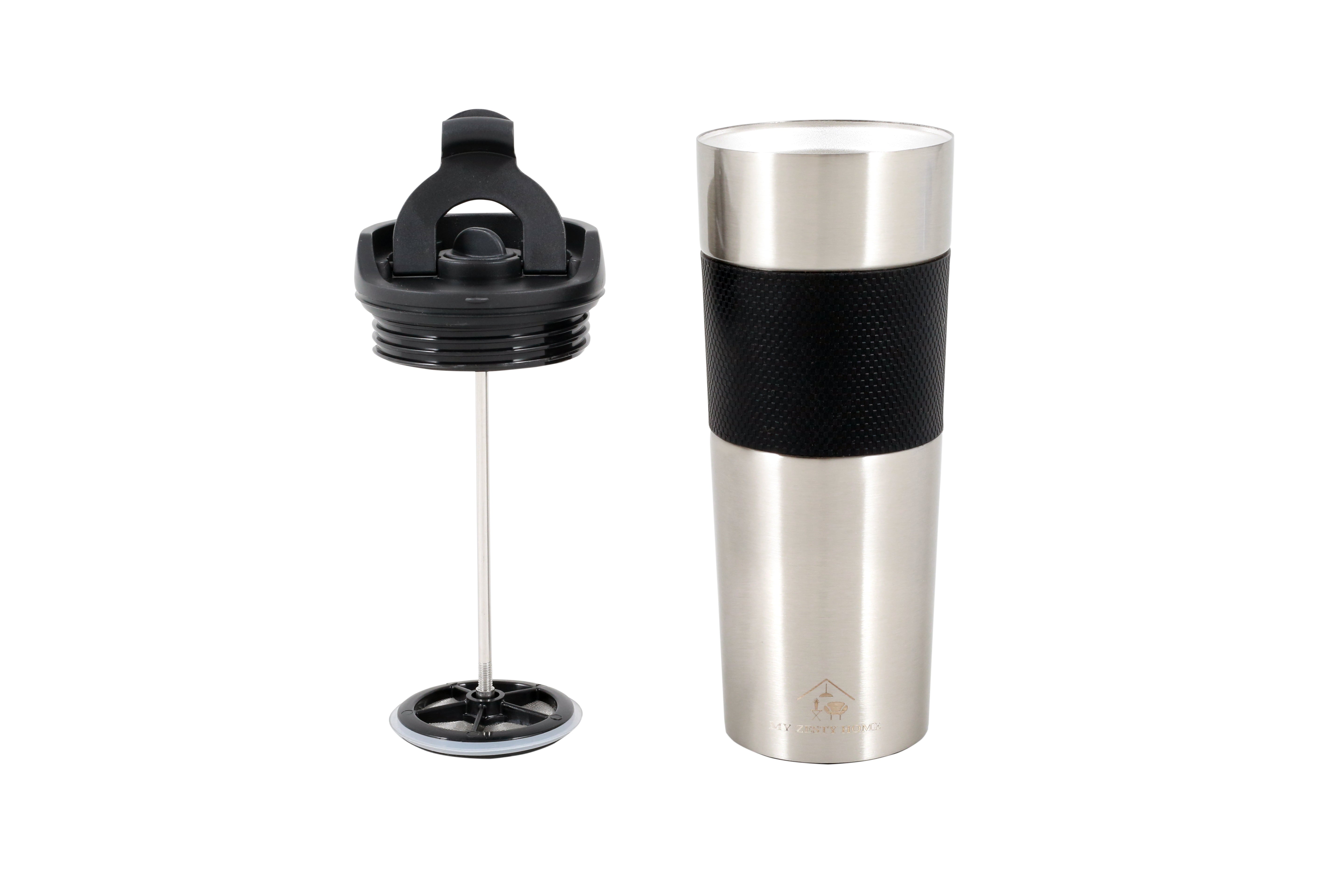 Travel French Press, Portable 15oz Stainless Steel Insulated Coffee Mug
