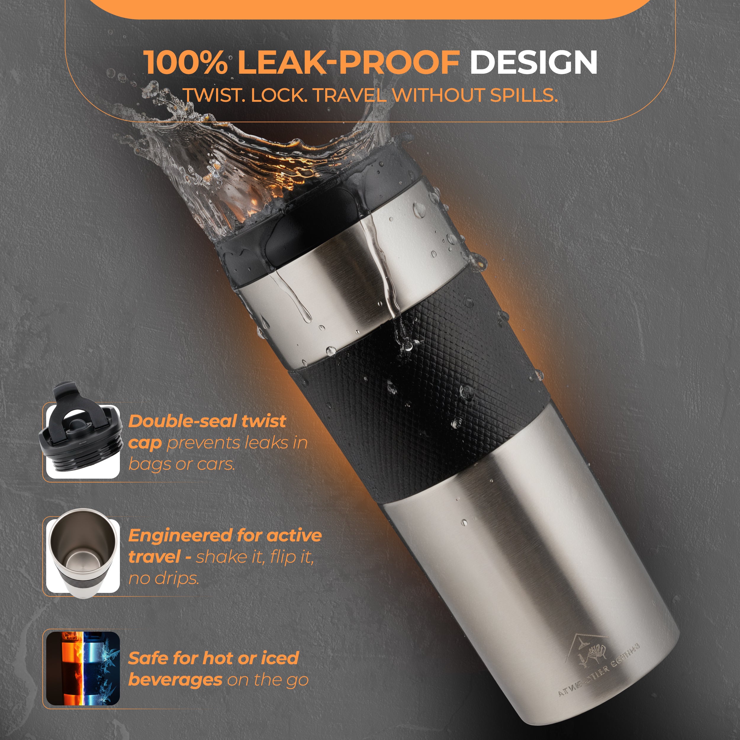 Travel French Press, Portable 15oz Stainless Steel Insulated Coffee Mug