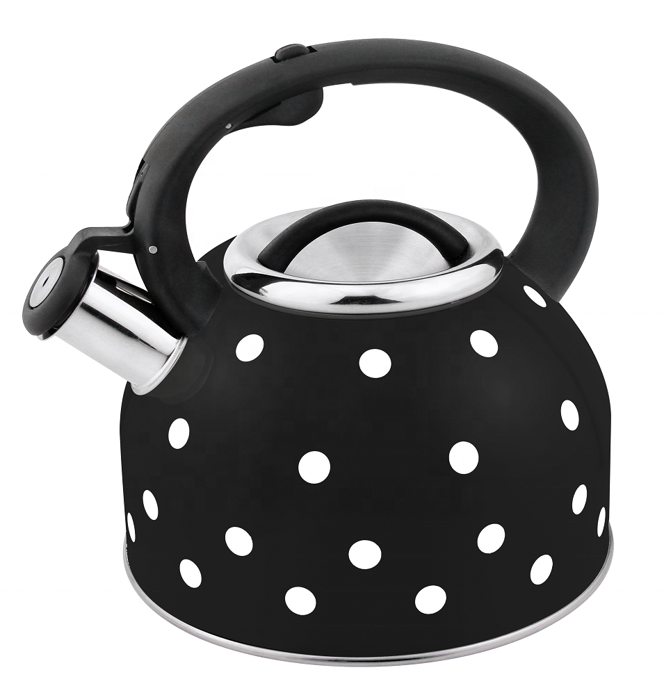 The Polka Dot Kettle  Whistling Stovetop, Black with White Dots