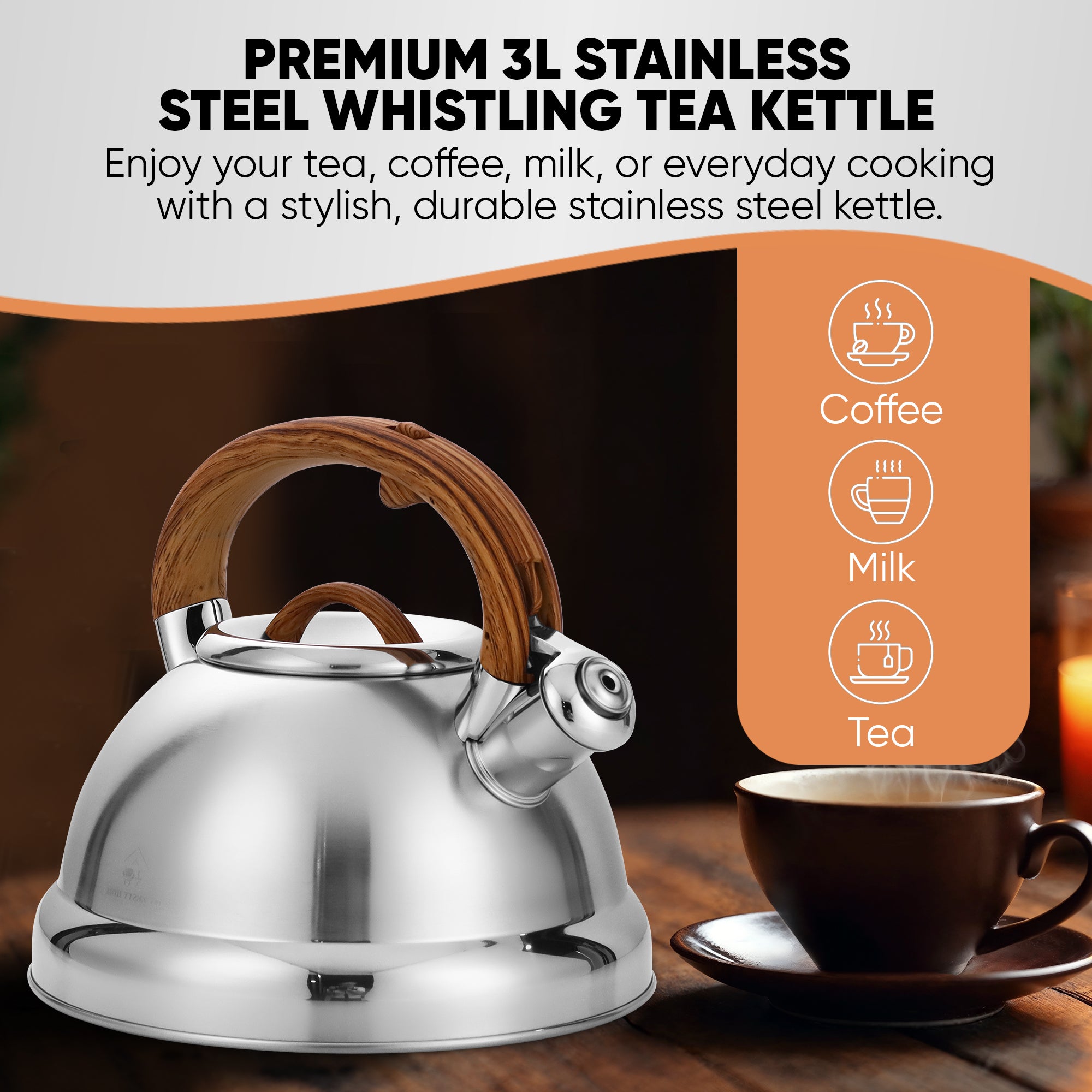 The Everyday Kettle Whistling Stovetop, Mirror-Finish Stainless Steel