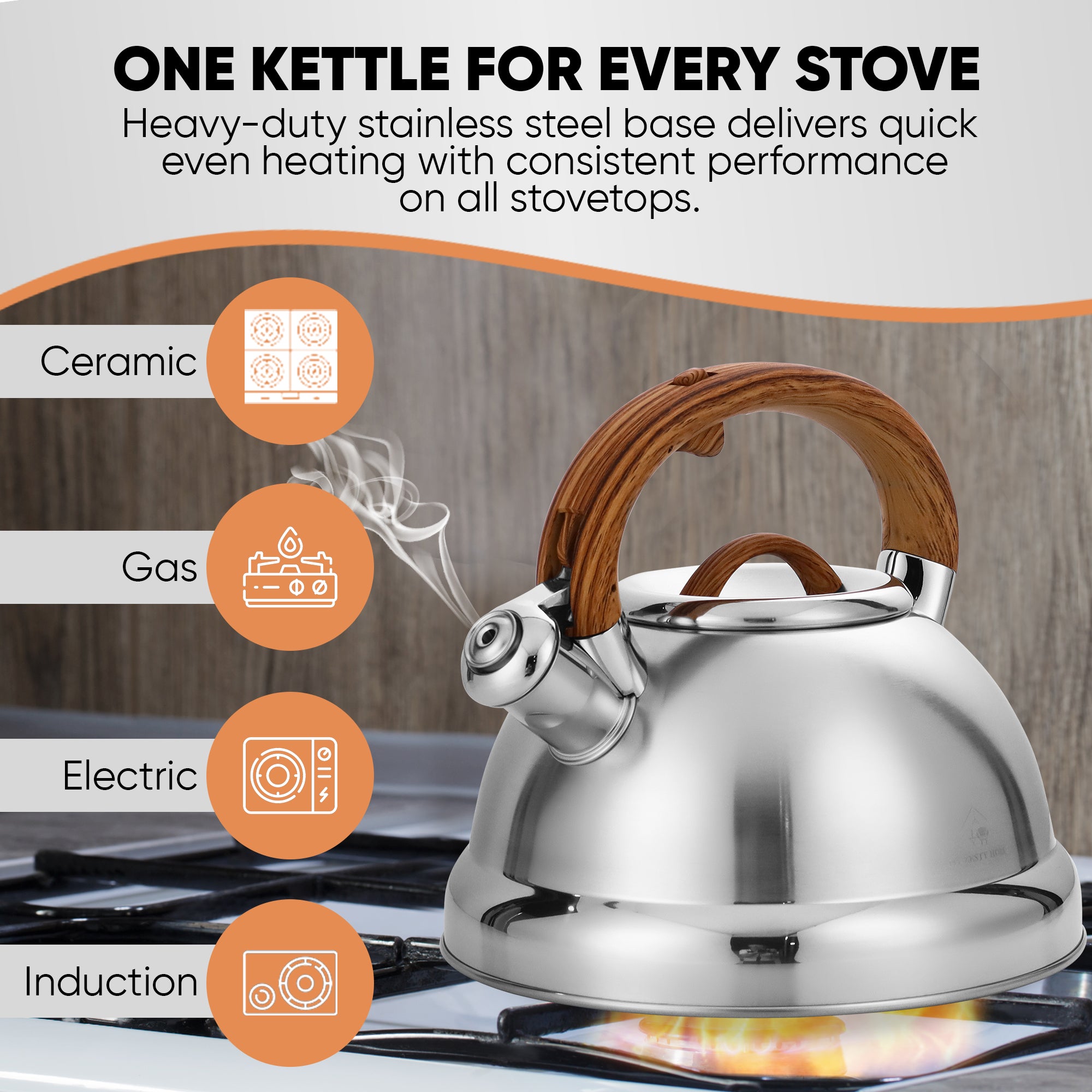 The Everyday Kettle Whistling Stovetop, Mirror-Finish Stainless Steel